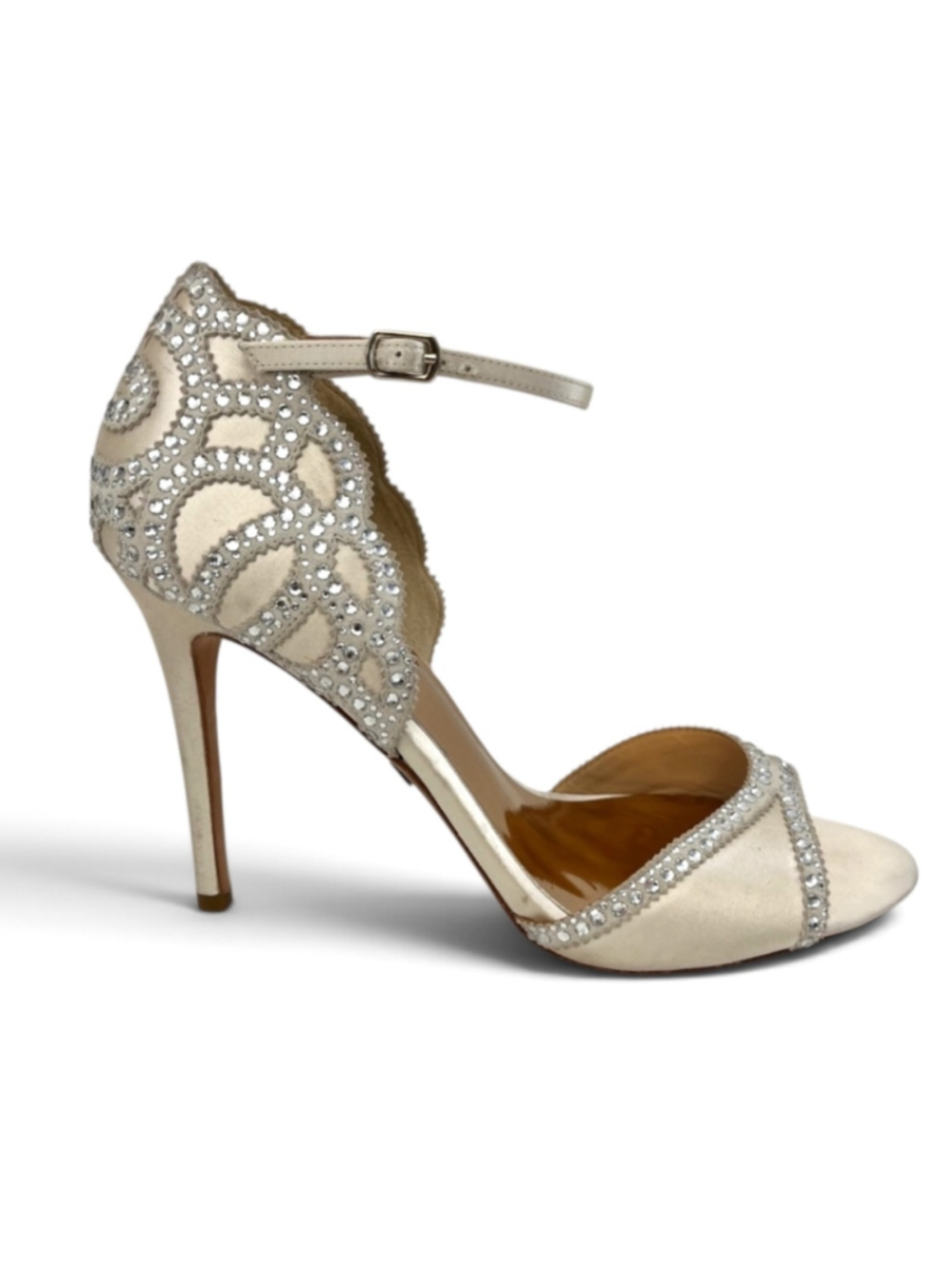 Badgley Mischka Roxy Crystal Satin Sandal Ivory 10